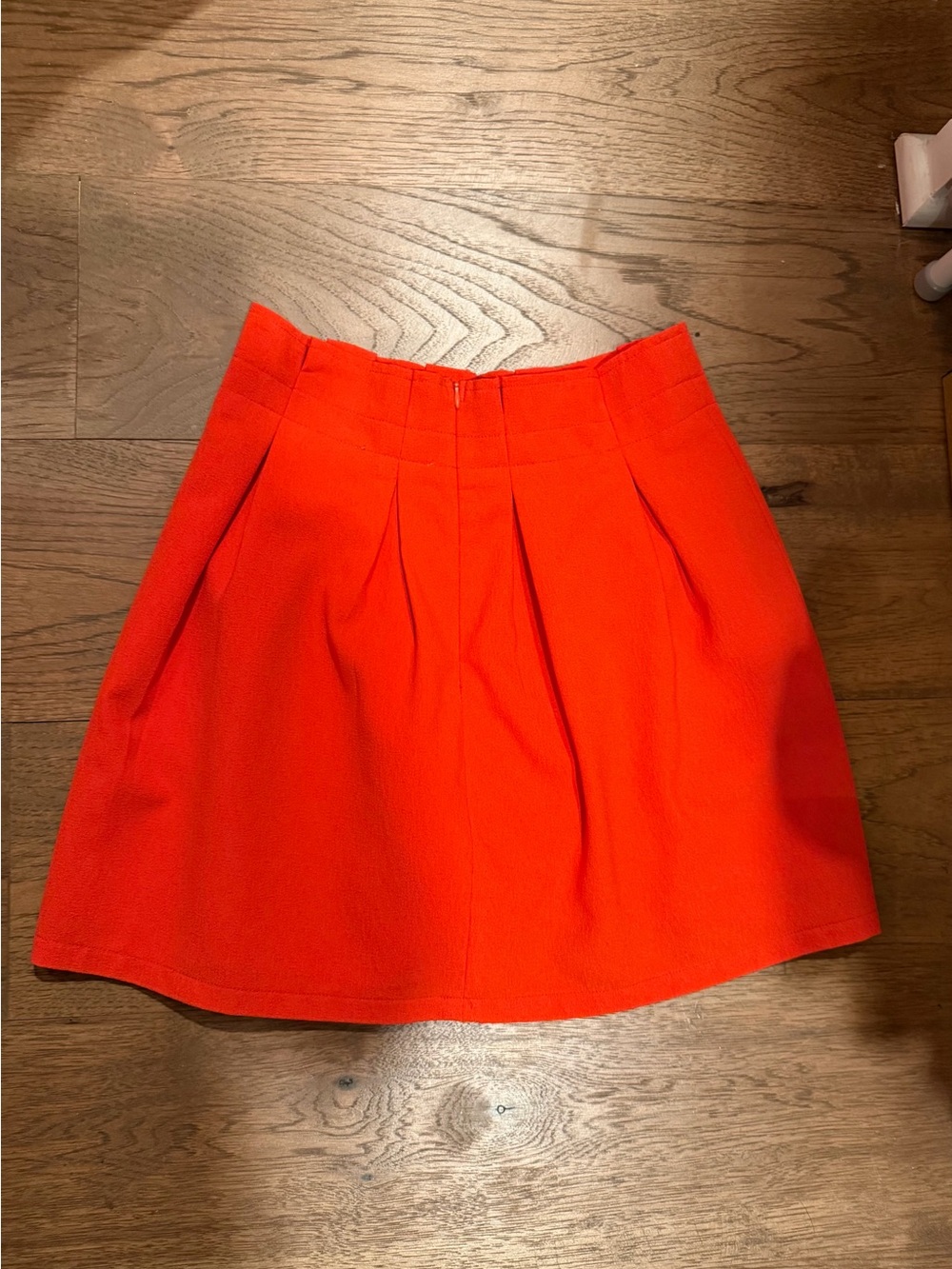 High-Waist Orangey-red Pleated A-Line Skirt